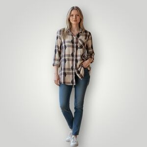Woolrich Womens Plaid Shirt M 100% Cotton‎ Button Up with Embroidered Details